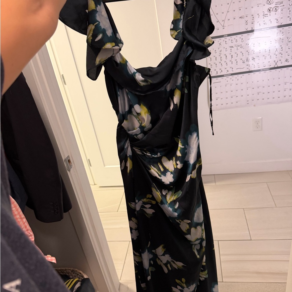 Tanya Taylor Black and Green Floral Maxi Dress